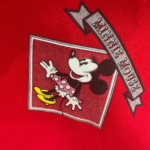 Y2K WALT DISNEY SWEATSHIRT AUTHENTIC RED MINNI MOUSE POLKA DOT DRESS Sz L - Picture 10 of 16